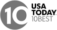 A logo featuring a large "10" within a circle and "USA TODAY 10BEST" text next to it.